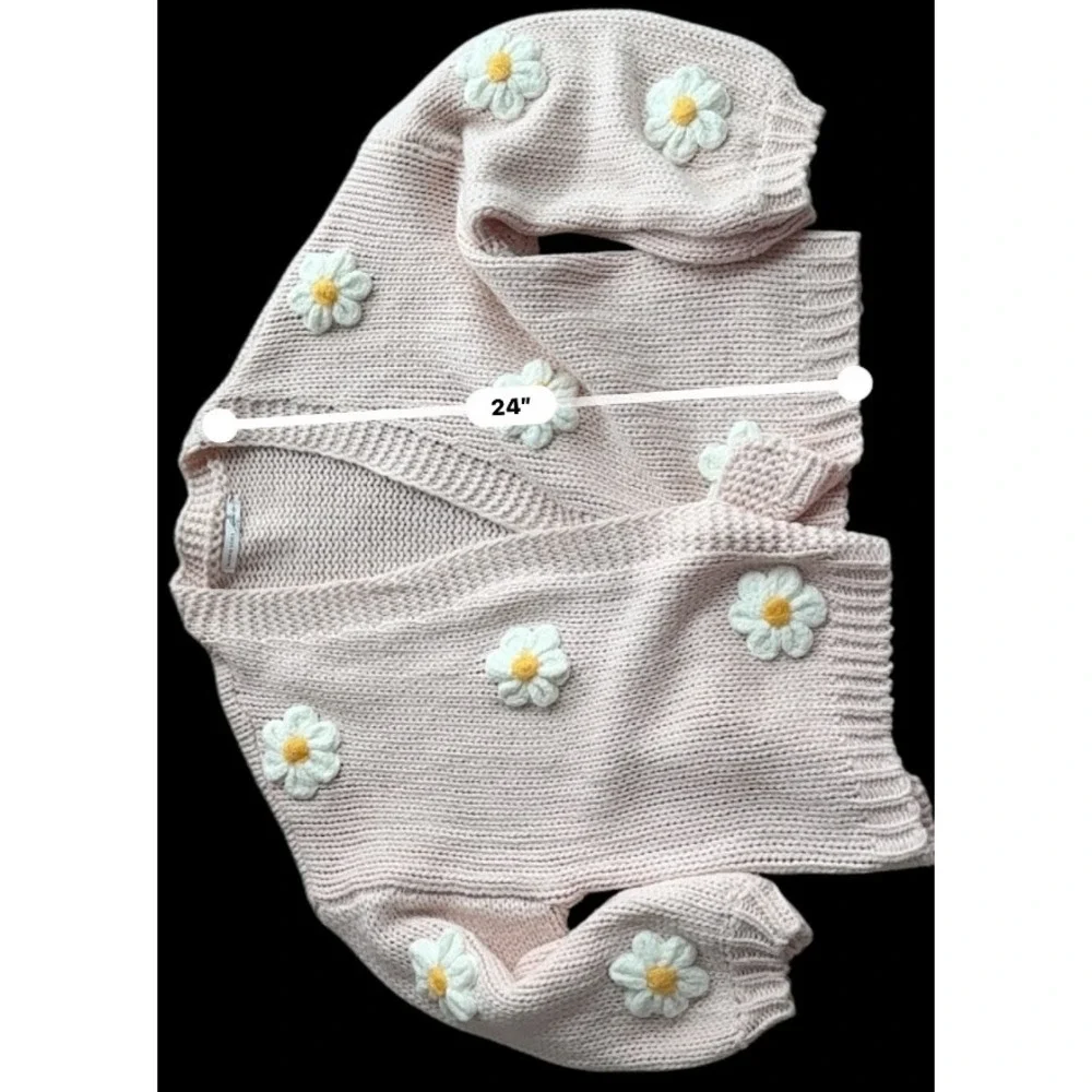 Altar'd State Daisy Flower Chunky Knit Open Front Cardigan Pink XL Coquette - Picture 4 of 10